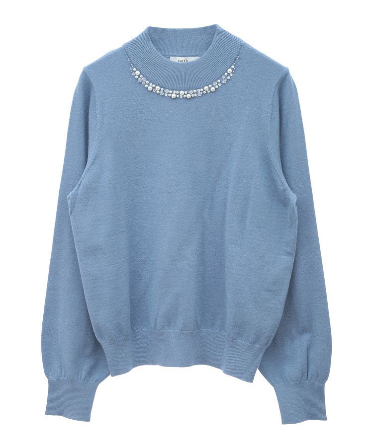 earth music&ecology「パール&ビジューハイネックプルオーバー」|ニット・セーター|