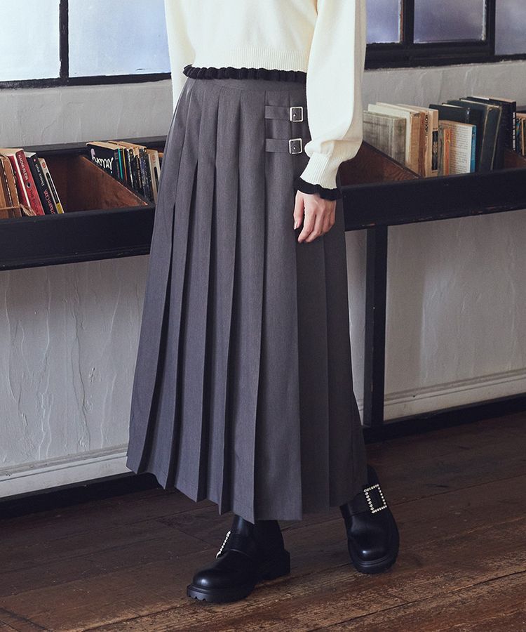 earth music&ecology「サイドバックルプリーツスカート」|スカート|Gray