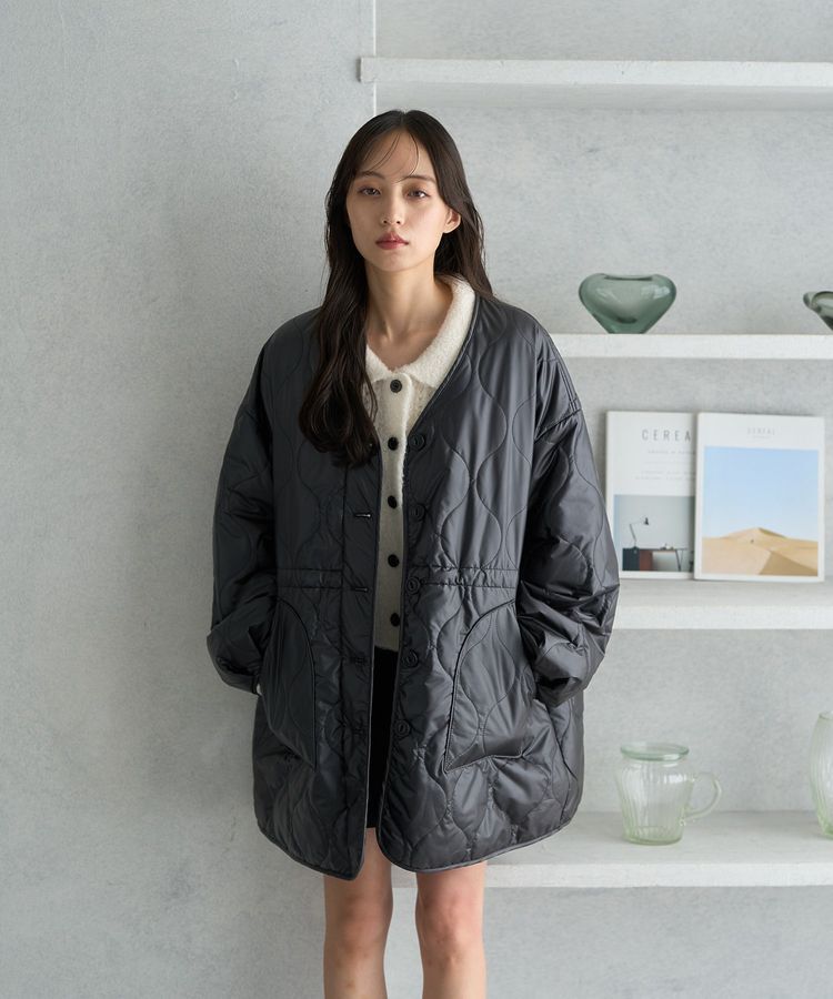 earth music&ecology「キルティングハーフコート」|ブルゾン・スタジャン|