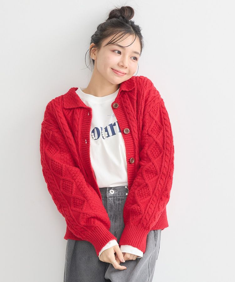 earth music&ecology「衿付きケーブルニットカーディガン」|カーディガン|