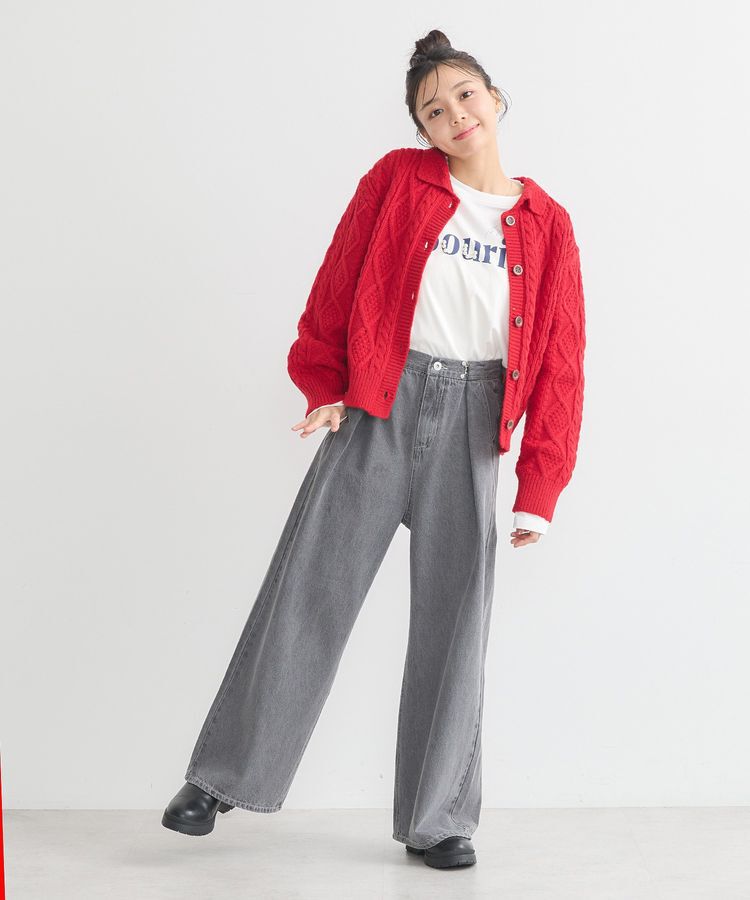 earth music&ecology「衿付きケーブルニットカーディガン」|カーディガン|