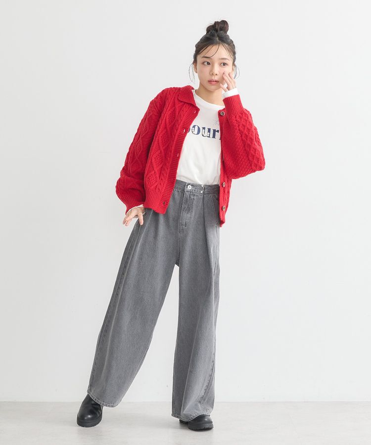 earth music&ecology「衿付きケーブルニットカーディガン」|カーディガン|