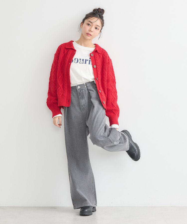 earth music&ecology「衿付きケーブルニットカーディガン」|カーディガン|