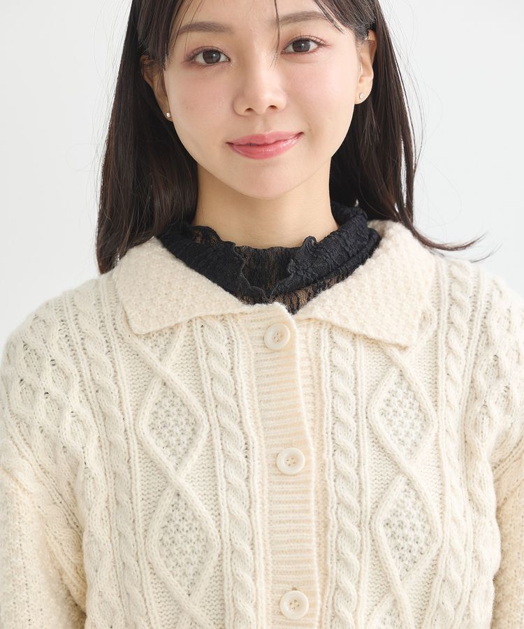 earth music&ecology「衿付きケーブルニットカーディガン」|カーディガン|