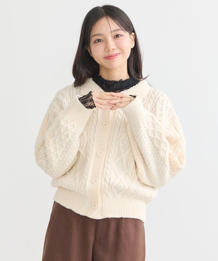 earth music&ecology「衿付きケーブルニットカーディガン」|カーディガン|