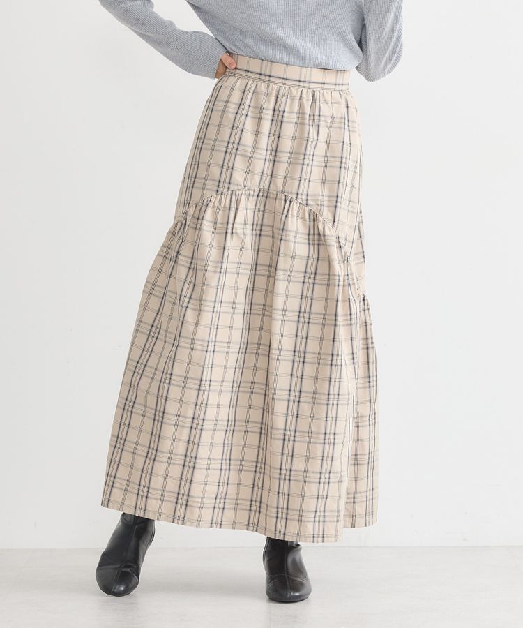 earth music&ecology「メモリータフタチェックスカート」|フレア|