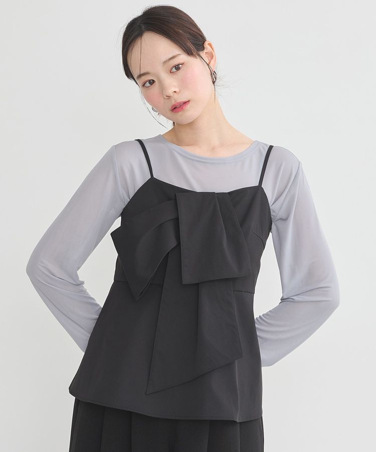 earth music&ecology「フロントリボンビスチェ」|ベスト・ジレ|Black