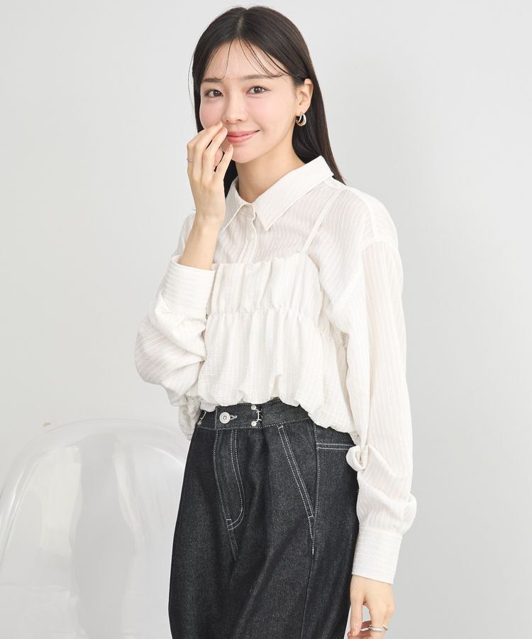 earth music&ecology「SET2点起毛ストライプシャツ+バルーンビスチェ」|シャツ・ブラウス|Off White