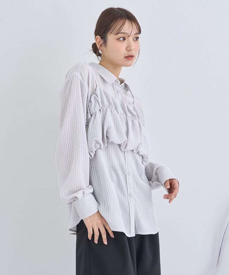 earth music&ecology「SET2点起毛ストライプシャツ+バルーンビスチェ」|シャツ・ブラウス|