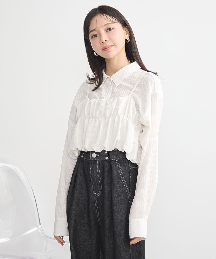 earth music&ecology「SET2点起毛ストライプシャツ+バルーンビスチェ」|シャツ・ブラウス|