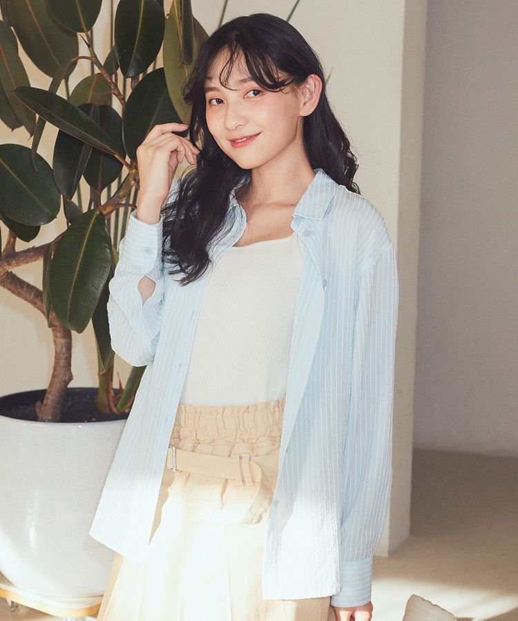 earth music&ecology「SET2点起毛ストライプシャツ+バルーンビスチェ」|シャツ・ブラウス|