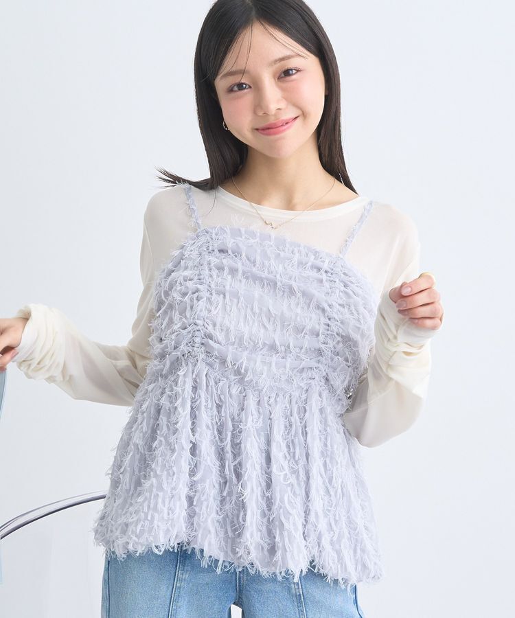 earth music&ecology「フロントギャザーフリンジキャミトップス」|ベスト・ジレ|Gray