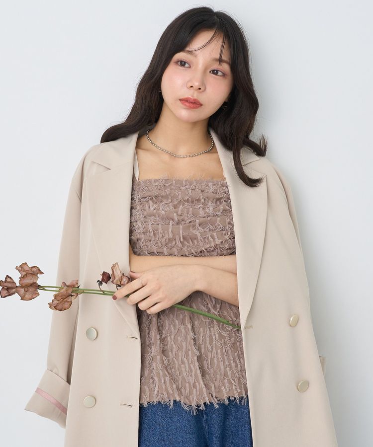 earth music&ecology「フロントギャザーフリンジキャミトップス」|ベスト・ジレ|Mocha