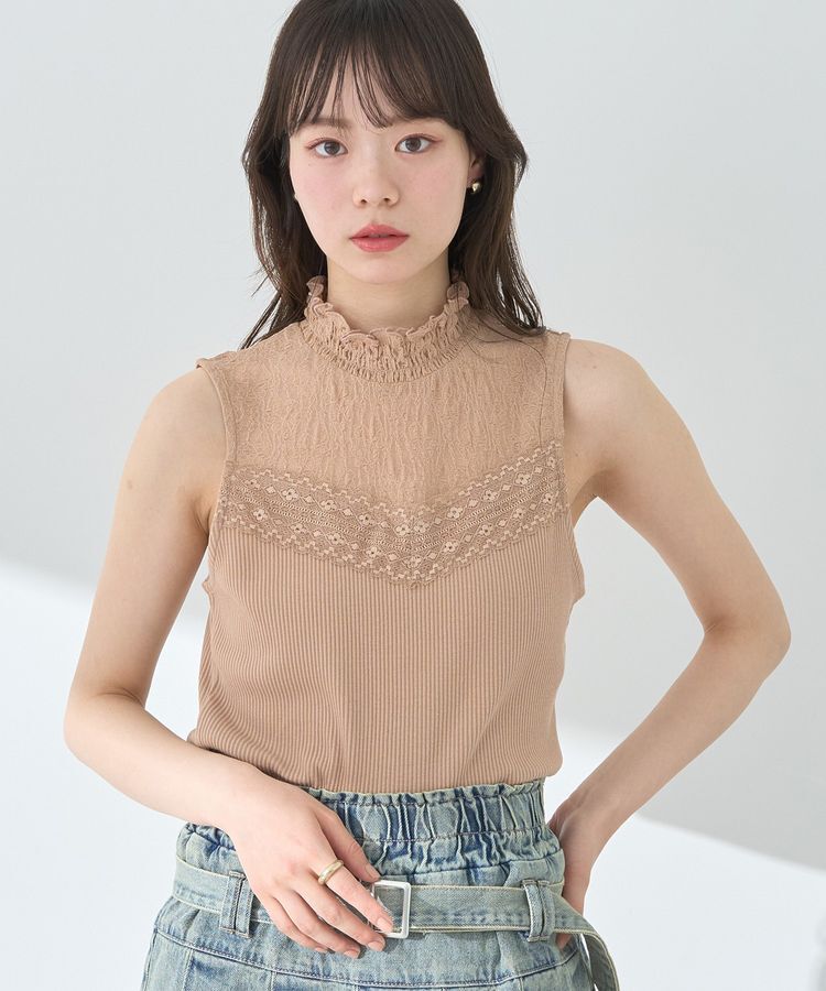 earth music&ecology「レースドッキングタンクトップ」|キャミソール|Pink Orange