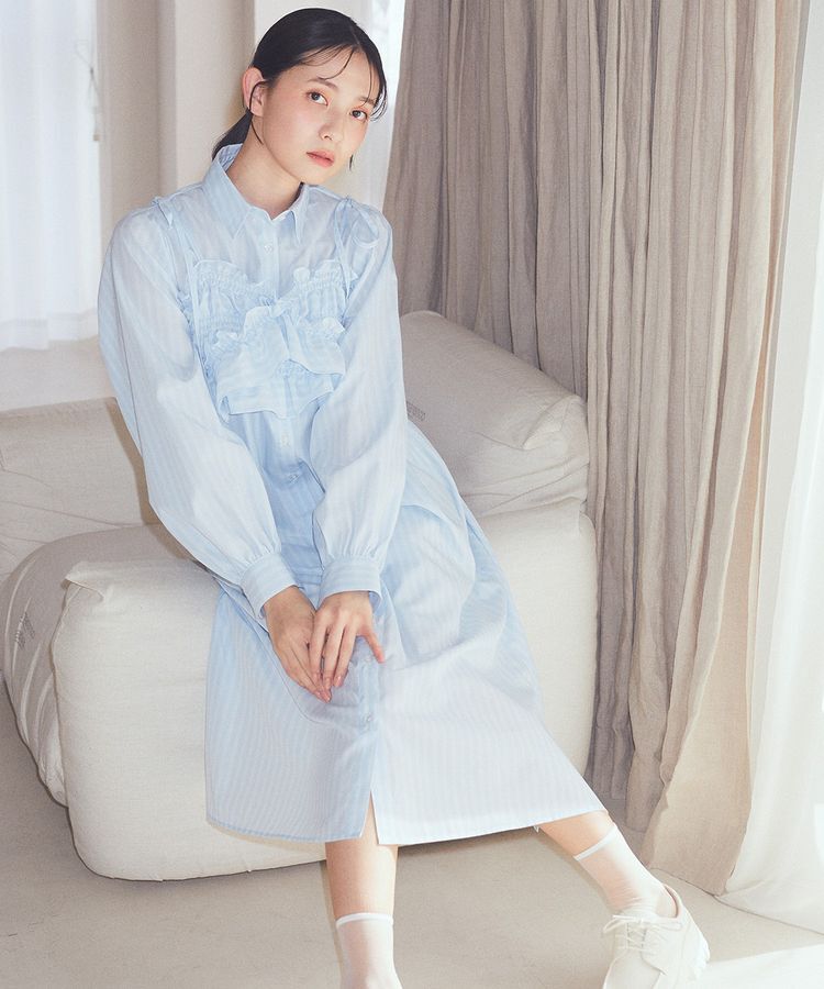 earth music&ecology「SET2点シャーリングビスチェ+シャツワンピース」|ワンピース|Blue