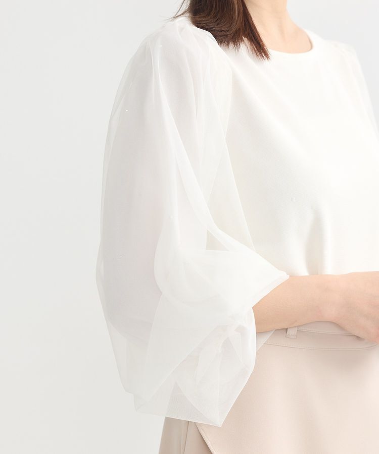 earth music&ecology「キラキラストーンパールチュールスリーブプルオーバー」|Tシャツ・カットソー|