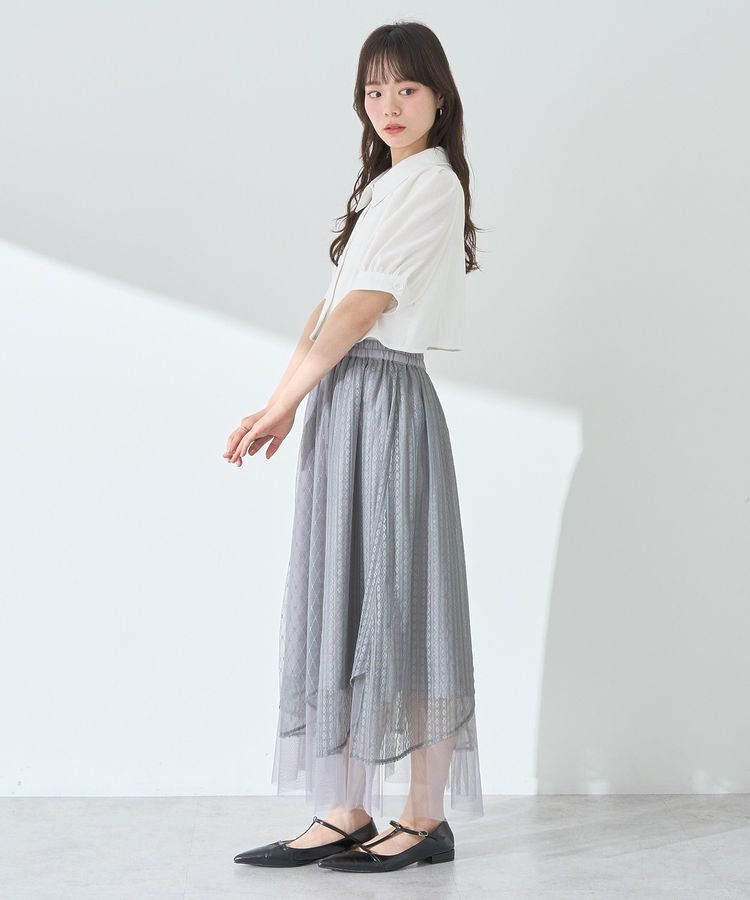 earth music&ecology「柄チュールヘムスカート」|フレア|