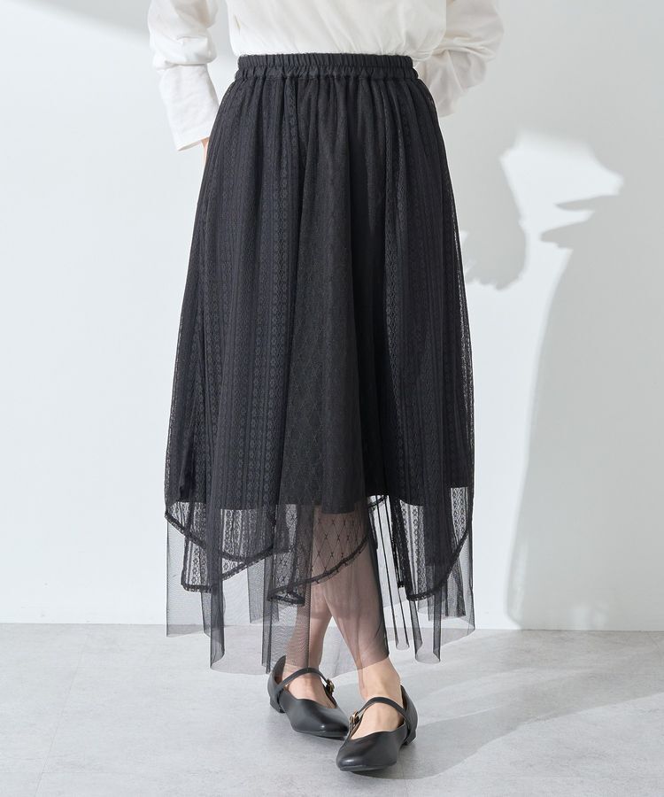 earth music&ecology「柄チュールヘムスカート」|フレア|