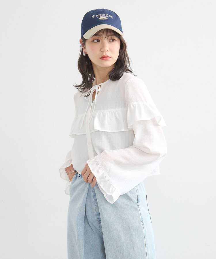 earth music&ecology「フリル切替えショートブラウス」|シャツ・ブラウス|
