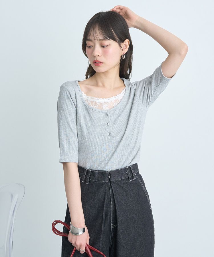 earth music&ecology「レースレイヤードリブプルオーバー」|Tシャツ・カットソー|