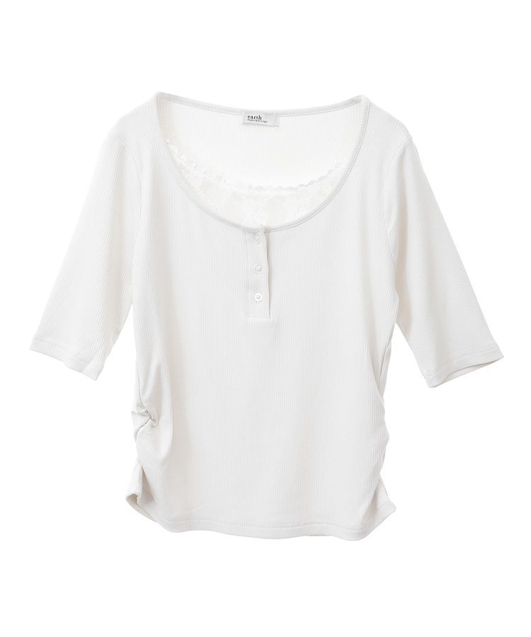 earth music&ecology「レースレイヤードリブプルオーバー」|Tシャツ・カットソー|