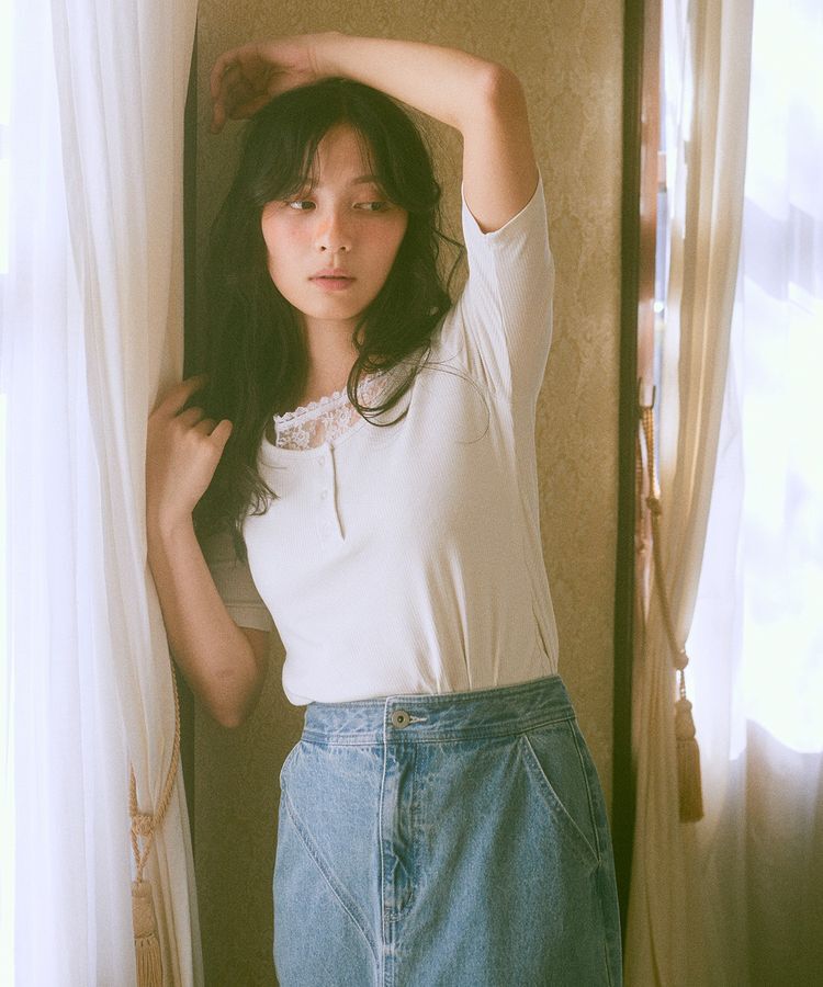 earth music&ecology「レースレイヤードリブプルオーバー」|Tシャツ・カットソー|