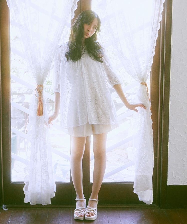 earth music&ecology「パフスリーブ楊柳刺繍チュニック」|チュニック|