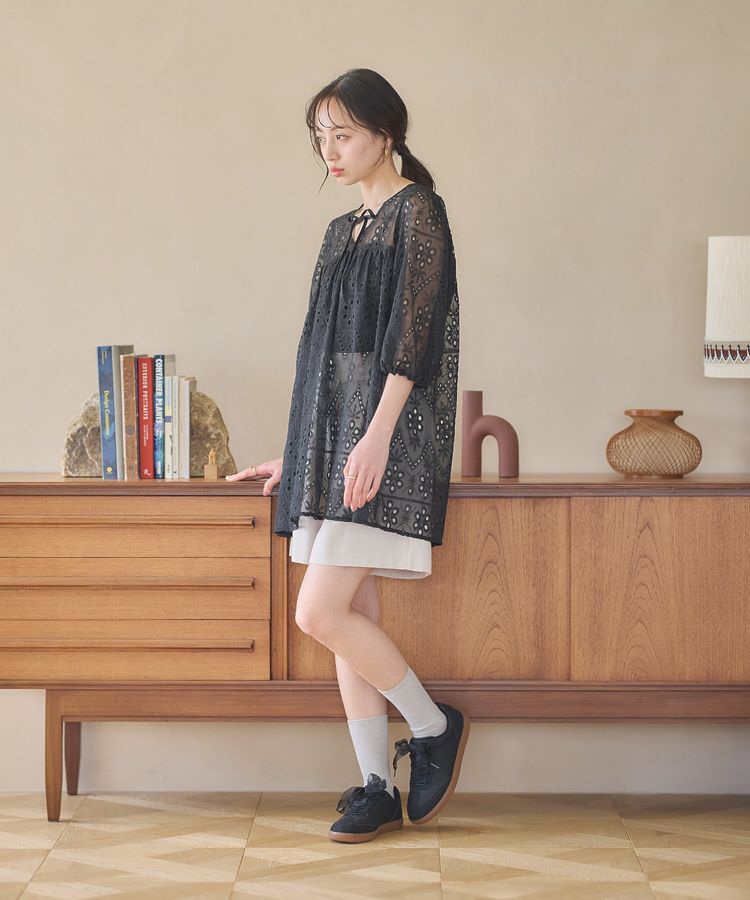 earth music&ecology「パフスリーブ楊柳刺繍チュニック」|チュニック|