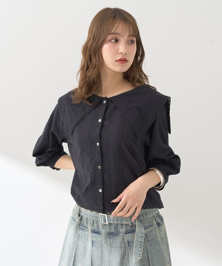 earth music&ecology「ビッグカラー刺繍ブラウス」|シャツ・ブラウス|