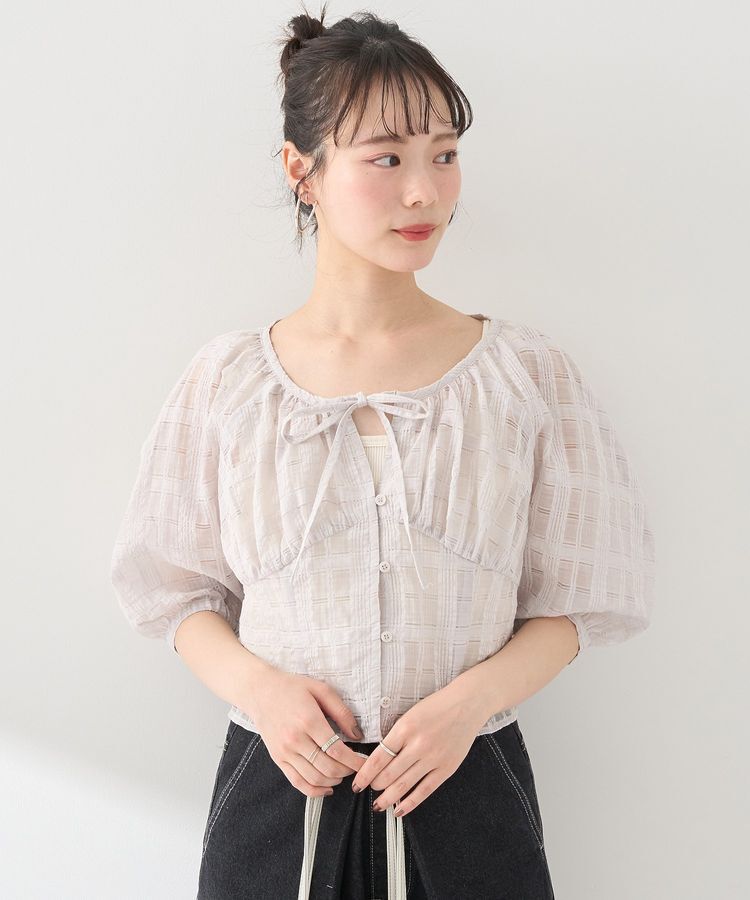 earth music&ecology「シアーチェックパフスリーブブラウス」|シャツ・ブラウス|