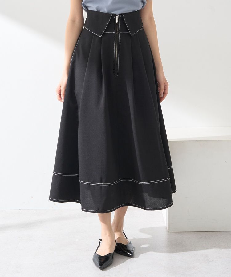 earth music&ecology「フォールドオーバーウエストスカート」|フレア|Black