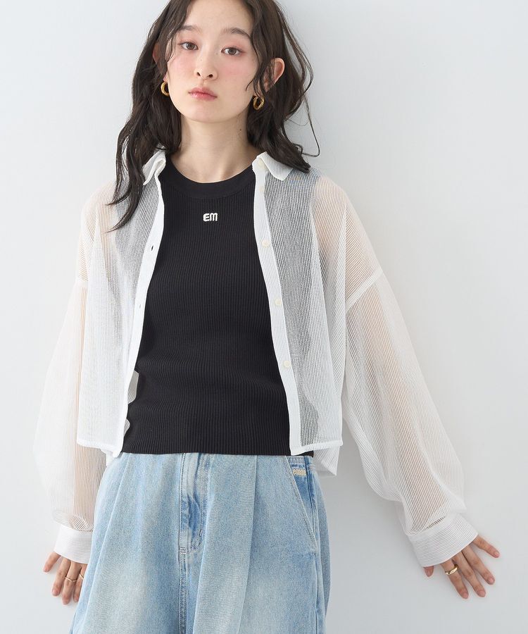 earth music&ecology「メッシュストライプショートシャツ」|シャツ・ブラウス|Off White