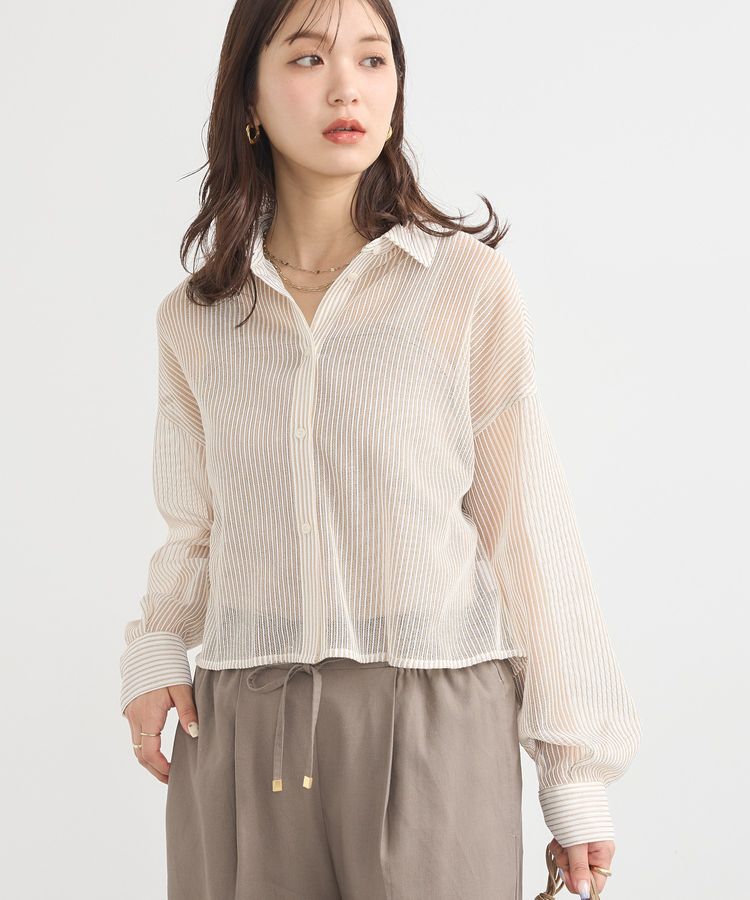 earth music&ecology「メッシュストライプショートシャツ」|シャツ・ブラウス|