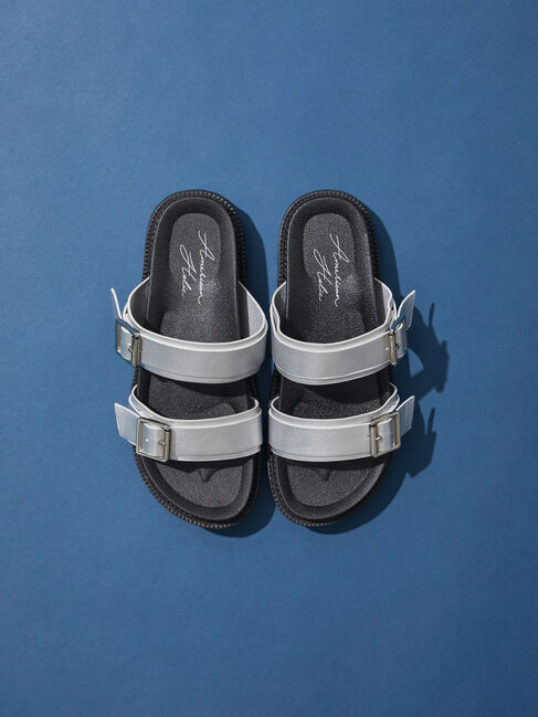  「【WEB限定】ボリュームソールダブルベルトサンダル」|サンダル|シルバー