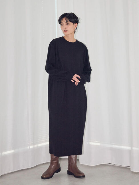  「袖ボリュームニットワンピース」|ワンピース|ブラック