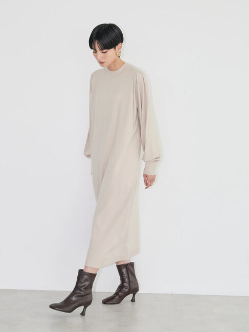  「袖ボリュームニットワンピース」|ワンピース|ライトベージュ