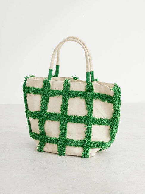  「・タフトチェックトートバッグ」|ハンドバッグ|グリーン