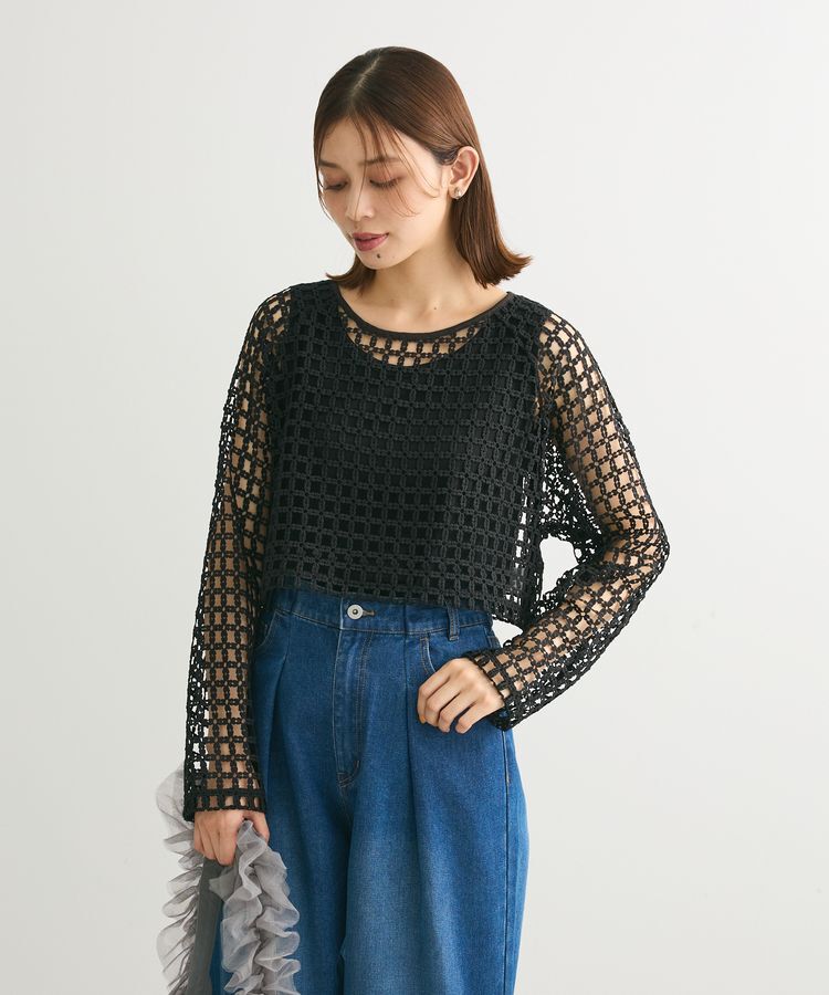 Green Parks「・SUGAR　SPOON　フラワーメッシュプルオーバー」|Tシャツ・カットソー|Black