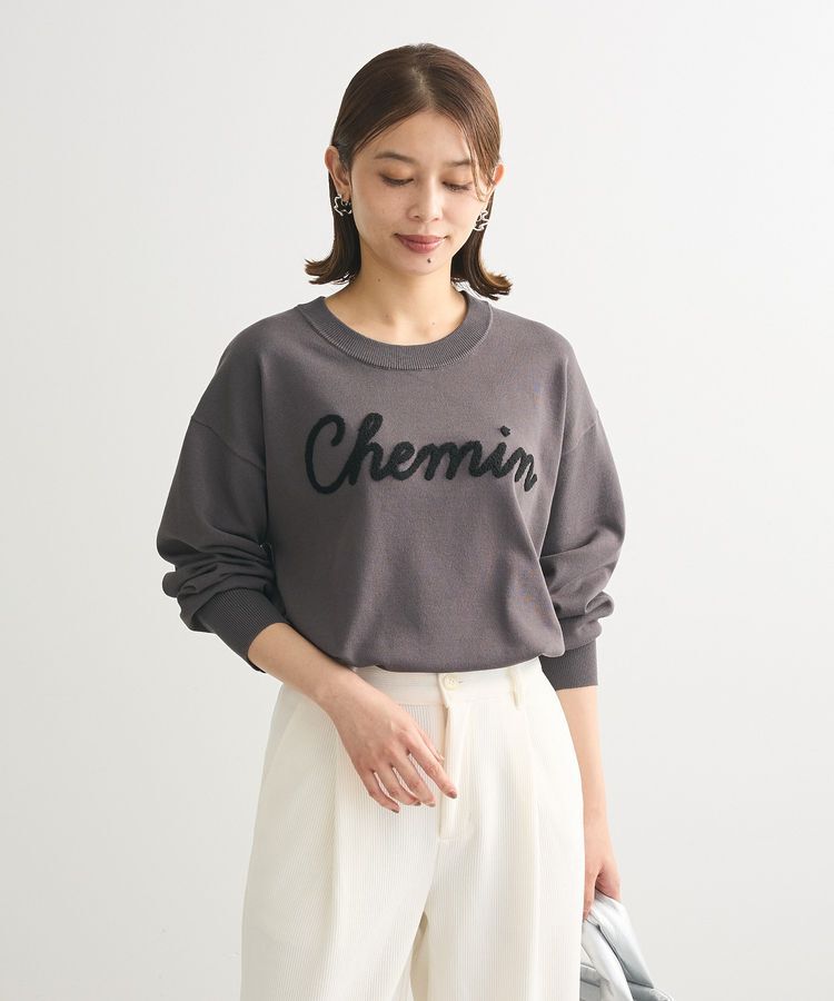 Green Parks「洗える さがら刺しゅうロゴニットプルオーバー」|ニット・セーター|Gray