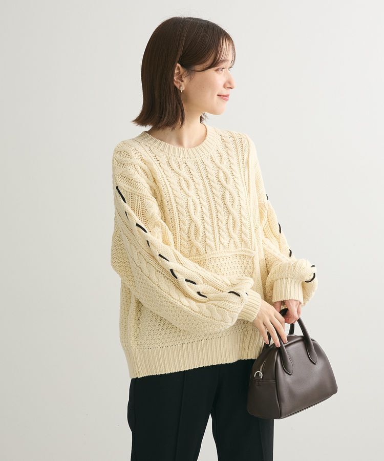 Green Parks「変形ケーブルニットプルオーバー」|ニット・セーター|Ivory