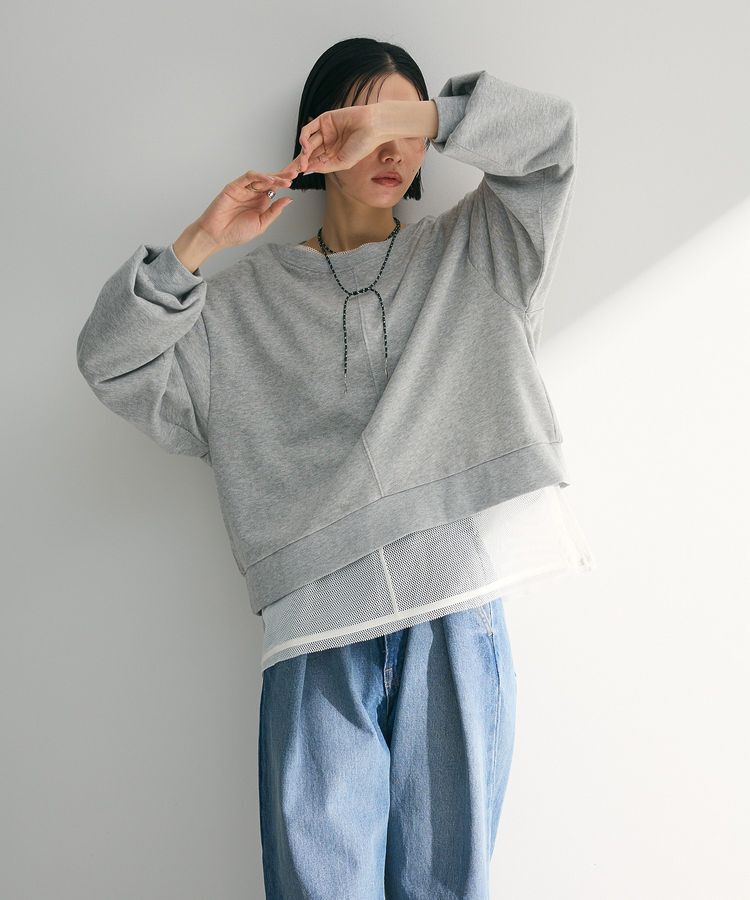 Green Parks「ショート丈ラメ裏毛ボートネックプルオーバー」|Tシャツ・カットソー|