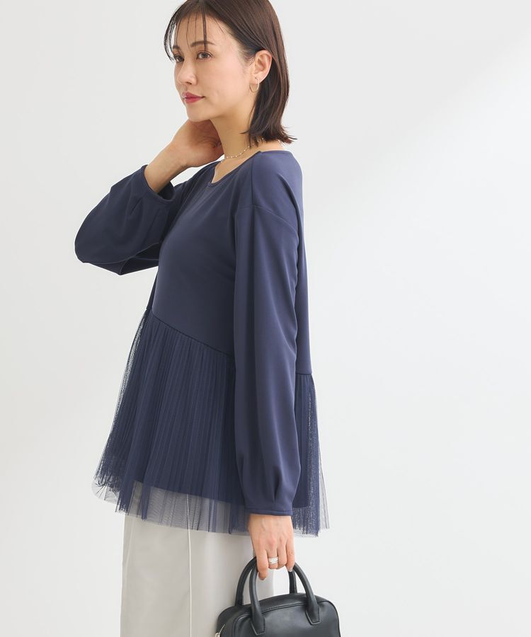 Green Parks「プリーツチュールドッキングプルオーバー」|Tシャツ・カットソー|Navy