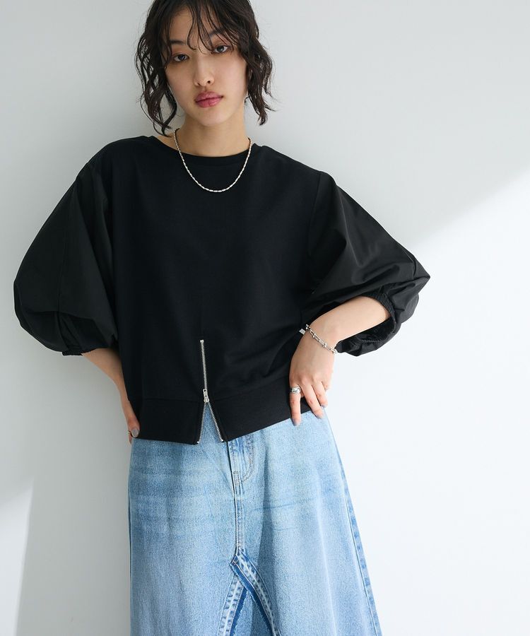 Green Parks「2WAY7分袖タック裾ZIPプルオーバー」|Tシャツ・カットソー|