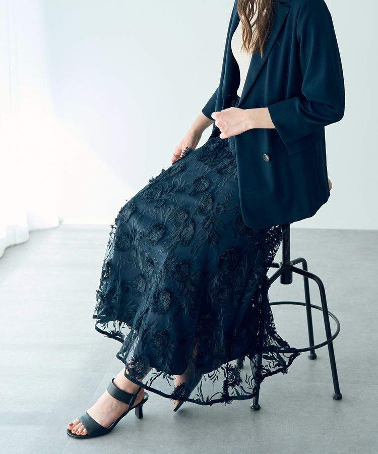 YECCA VECCA「フラワーエンブロイダリーチュールスカート」|フレア|