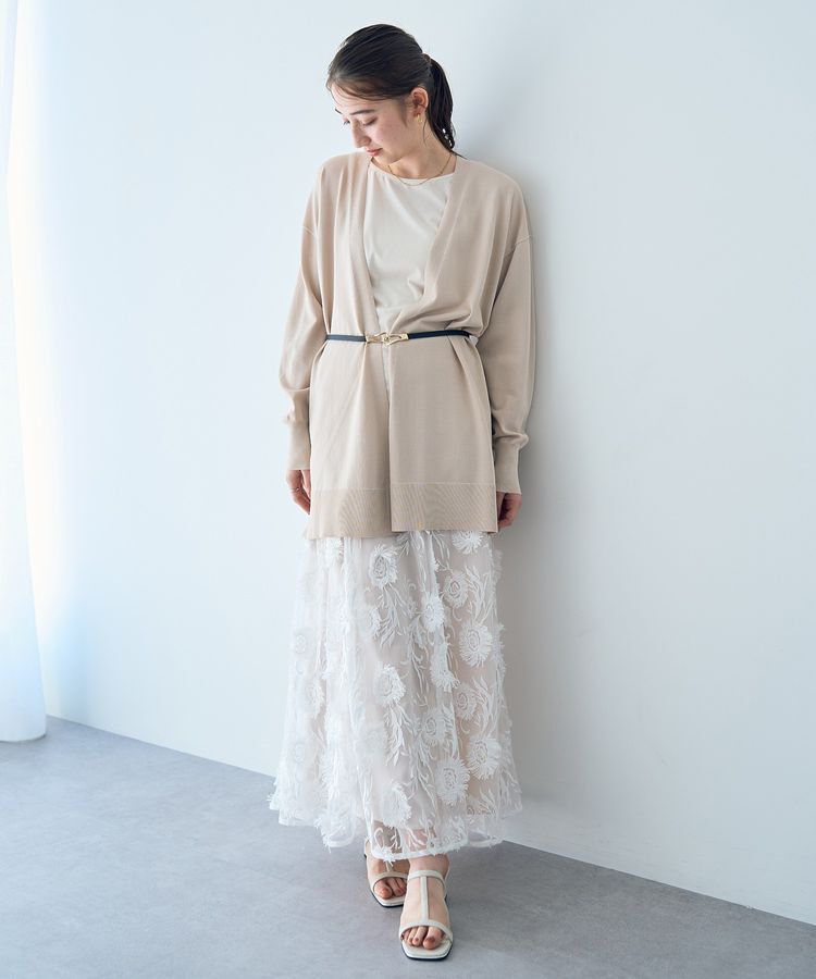 YECCA VECCA「フラワーエンブロイダリーチュールスカート」|フレア|