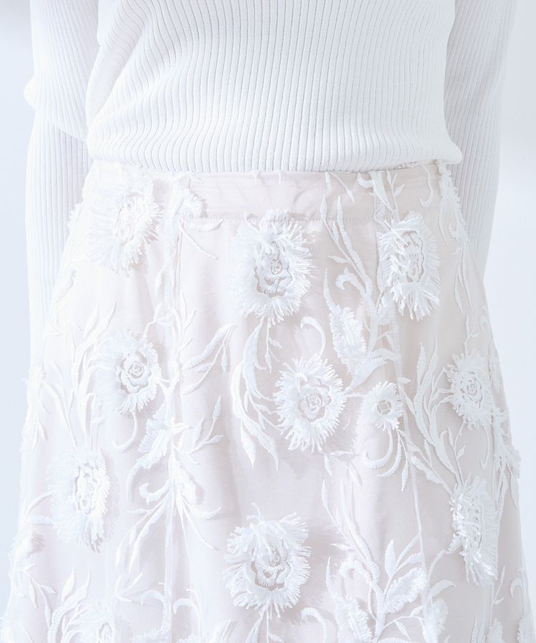 YECCA VECCA「フラワーエンブロイダリーチュールスカート」|フレア|