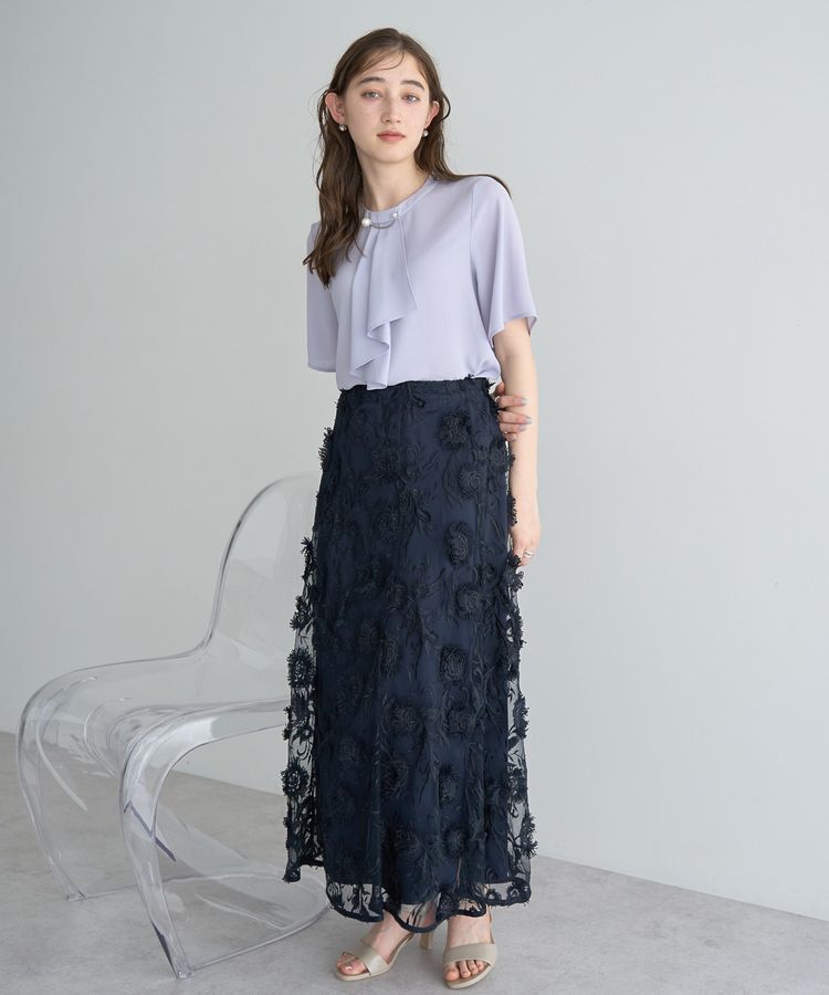 YECCA VECCA「フラワーエンブロイダリーチュールスカート」|フレア|