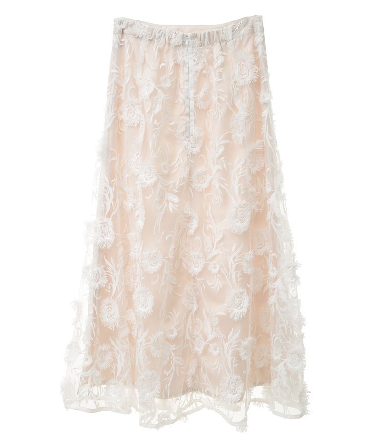 YECCA VECCA「フラワーエンブロイダリーチュールスカート」|フレア|