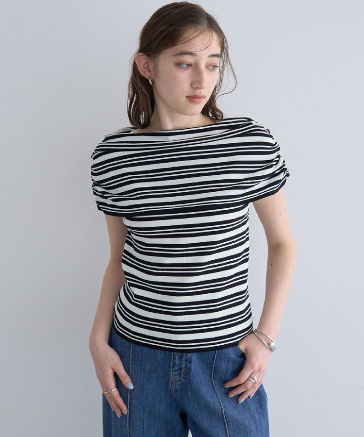 YECCA VECCA「シャーリングオフショルニット」|ニット・セーター|Border