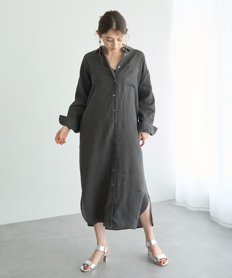 YECCA VECCA「2wayフレンチリネンロングシャツワンピース」|ワンピース|